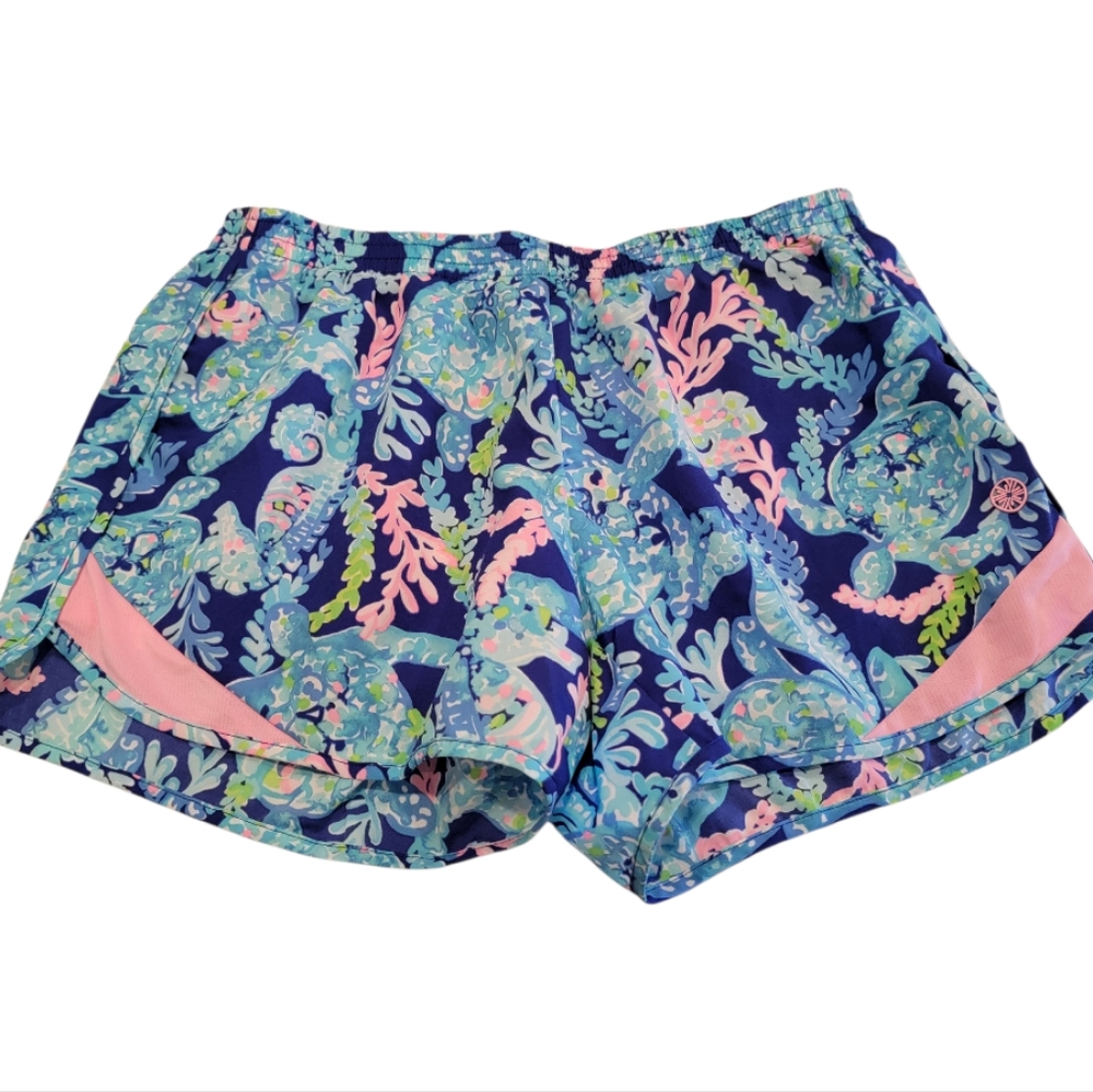 Lilly Pulitzer Pink and Blue Athletic Luxletic Shorts Vibrant Design Size Small